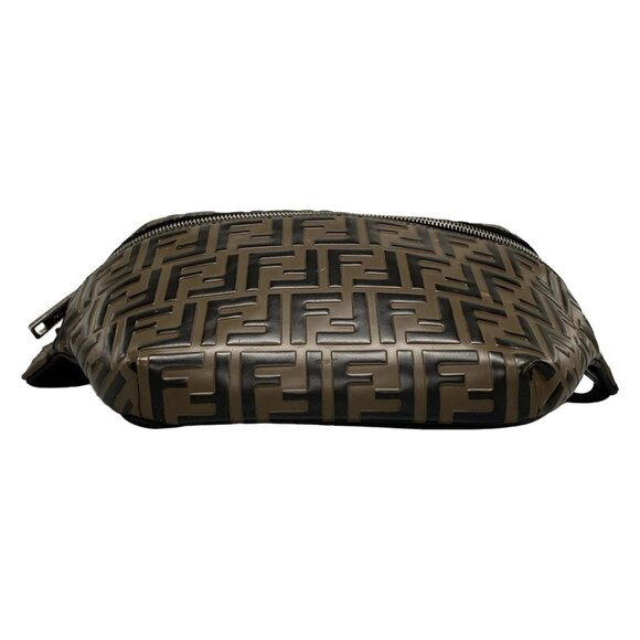 Auth FENDI Zucca 7VA434 Dark Brown Black Leather Bum Bag - Picture 5 of 16